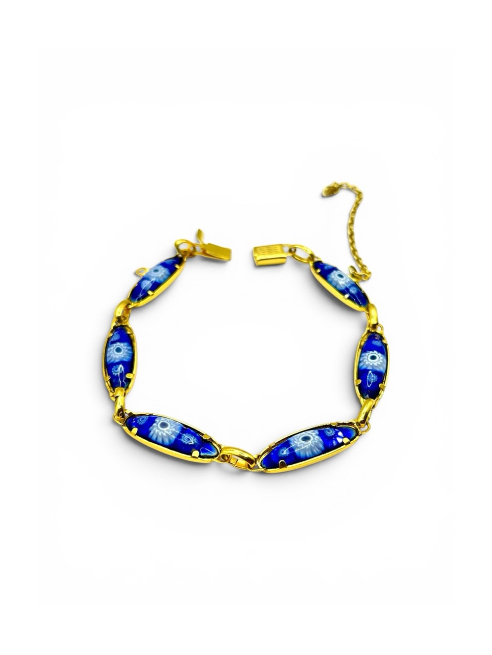 Vintage floral blue enamel and gold bracelet.